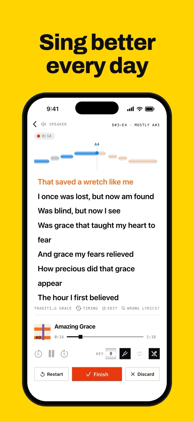 Singing a song with the pitch lane: sing better, one song at a time.
